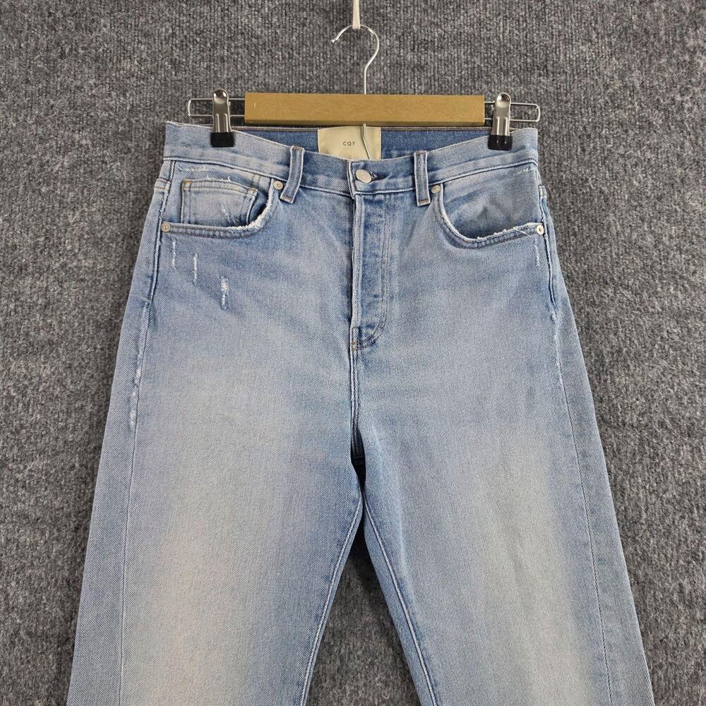 CQY Jeans 28 High Rise Straight Light Wash Raw Hem Blue Denim Casual Work Office - Picture 2 of 15